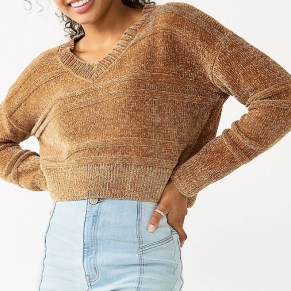 SO Sweaters - SO Caramel Brown V-Neck Chenille Sweater Size XL